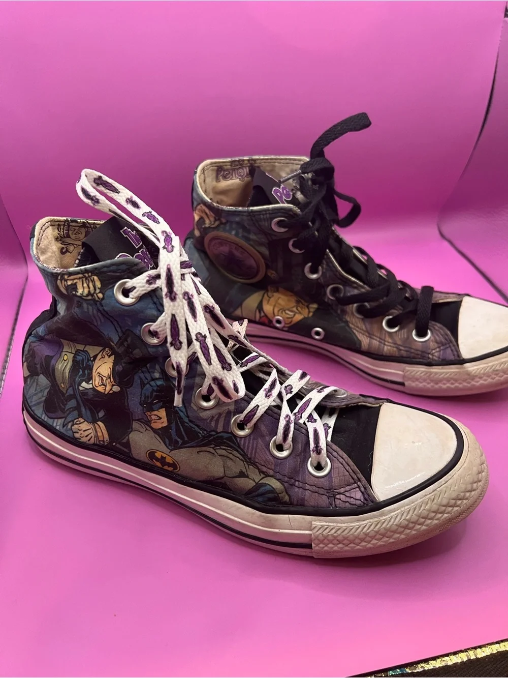 Converse High-Top Sneakers - Black, White & Purple Comic Print